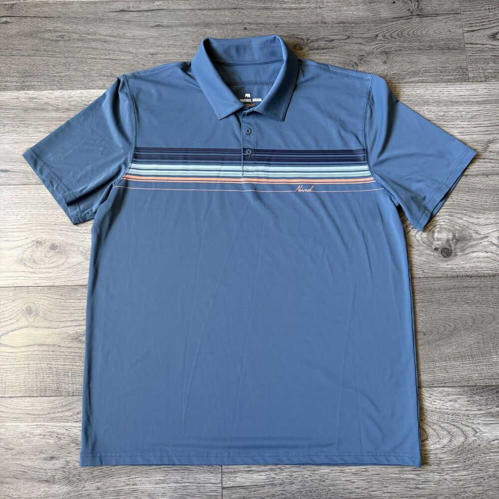 The Normal Brand Men’s Golf Polo Shirt Blue Striped Short Sleeve - Size XL